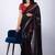 Women's black chevron print georgette saree with unstitched piece