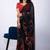 Women's black geometric print georgette saree with unstitched piece