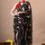 Women's black abstract print georgette saree with unstitched piece