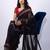 Women's black chevron print georgette saree with unstitched piece