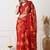 Women's red floral print chiffon saree with unstitched piece