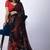 Women's black geometric print georgette saree with unstitched piece