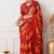 Women's red floral print chiffon saree with unstitched piece