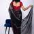 Women's black chevron print georgette saree with unstitched piece