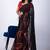 Women's black geometric print georgette saree with unstitched piece