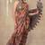 Women's orange floral cotton blend saree with unstitched piece