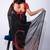 Women's black geometric print georgette saree with unstitched piece