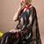 Women's black abstract print georgette saree with unstitched piece