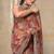 Women's orange floral cotton blend saree with unstitched piece