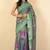 Women's green ikkat print cotton silk blend saree with unstitched piece