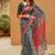 Women's black bagru cotton blend saree with unstitched piece