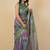 Women's green ikkat print cotton silk blend saree with unstitched piece