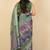 Women's green ikkat print cotton silk blend saree with unstitched piece