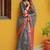Women's black bagru cotton blend saree with unstitched piece
