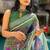 Women's green ikkat print cotton silk blend saree with unstitched piece