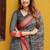 Women's black bagru cotton blend saree with unstitched piece