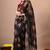 Women's black paisley,block print georgette saree with unstitched piece