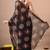Women's black paisley,block print georgette saree with unstitched piece