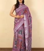 Women's purple ikkat print cotton silk blend saree with unstitched piece