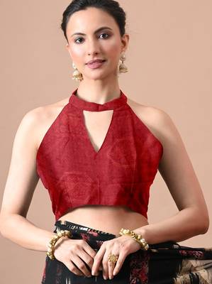 Women's black paisley,block print georgette saree with unstitched piece 5