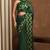 Women's green chevron/zig zag print chiffon saree with unstitched piece