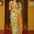 Women's yellow floral cotton blend saree with unstitched piece