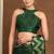 Women's green chevron/zig zag print chiffon saree with unstitched piece