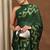 Women's green chevron/zig zag print chiffon saree with unstitched piece