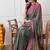 Women's green ethnic motifs print chiffon saree with unstitched piece