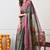 Women's green ethnic motifs print chiffon saree with unstitched piece