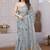 Women's blue floral print chiffon saree with unstitched piece