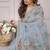 Women's blue floral print chiffon saree with unstitched piece