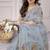 Women's blue floral print chiffon saree with unstitched piece