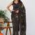 Women's brown floral print silk blend saree with unstitched piece
