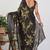 Women's brown floral print silk blend saree with unstitched piece