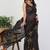 Women's brown floral print silk blend saree with unstitched piece