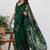 Women's green floral print silk blend saree with unstitched piece