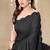 Women's black plain silk blend saree with unstitched piece