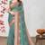 Women's teal ombre cotton blend saree with unstitched piece