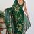 Women's green floral print silk blend saree with unstitched piece