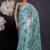 Women's blue floral print chiffon saree with unstitched piece