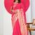 Women's pink golden zari  block print silk blend saree with unstitched piece