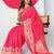 Women's pink golden zari  block print silk blend saree with unstitched piece