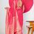 Women's pink golden zari  block print silk blend saree with unstitched piece