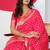Women's pink golden zari  block print silk blend saree with unstitched piece