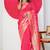 Women's pink golden zari  block print silk blend saree with unstitched piece