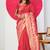 Women's red golden zari  block print silk blend saree with unstitched piece