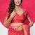 Women's red golden zari  block print silk blend saree with unstitched piece