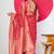 Women's red golden zari  block print silk blend saree with unstitched piece
