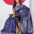 Women's blue zari woven design silk blend saree with unstitched piece